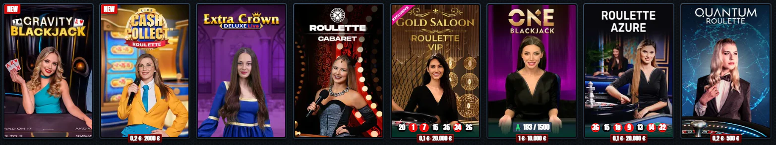 Sección de casino online y juegos en vivo de Glorion Casino